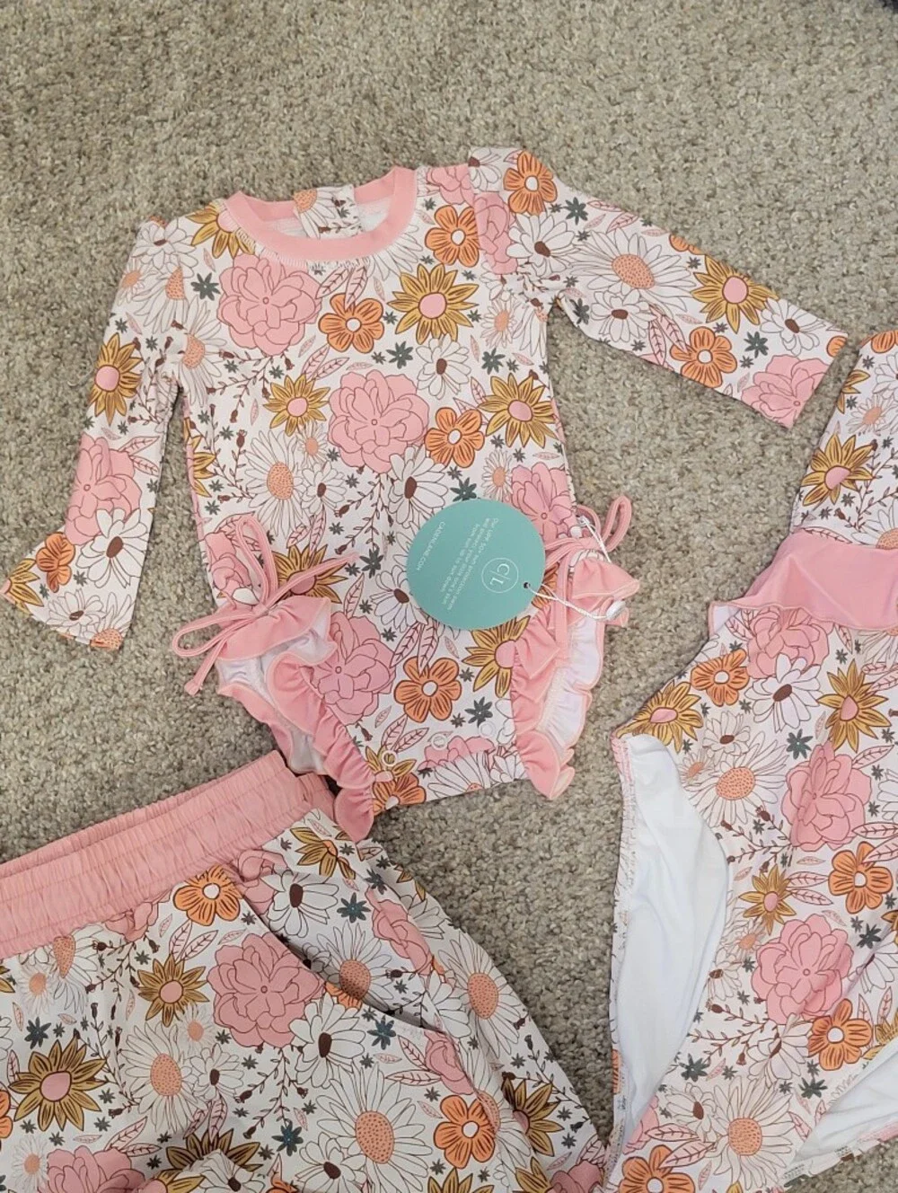 NWT Caden Lane Baby Boho Floral Ruffle Swim Rashguard (Only) Matching Set Avail.